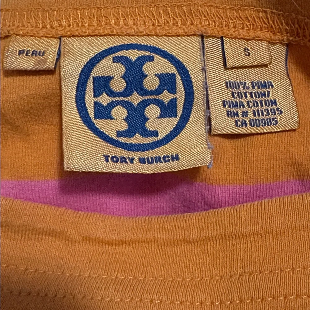 Tory Burch Wide Striped Pima Cotton Boatneck Top in Orange and Pink